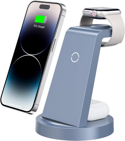 3 in 1 Charging Station for iPhone, Wireless Charger for iPhone 17 16e 16 15 14 13 12 11 X Pro Max & Apple Watch - Wireless Charging Station for AirPods 4 3 Pro
