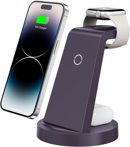 3 in 1 Charging Station for iPhone, Wireless Charger for iPhone 17 16e 16 15 14 13 12 11 X Pro Max & Apple Watch - Wireless Charging Station for AirPods 4 3 Pro
