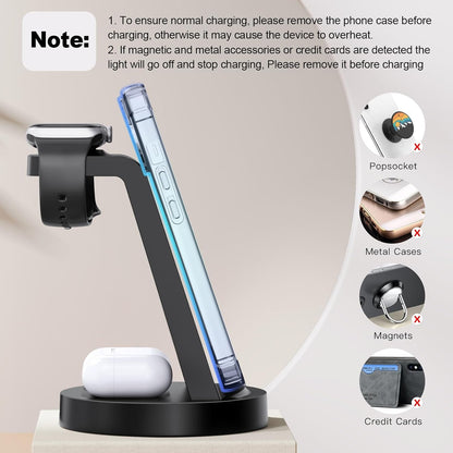 3 in 1 Charging Station for iPhone, Wireless Charger for iPhone 17 16e 16 15 14 13 12 11 X Pro Max & Apple Watch - Wireless Charging Station for AirPods 4 3 Pro
